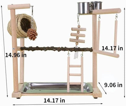 Parrot Playground Playstands, Bird Playgrounds with Feeder Cups Breeding Grass Nest Bird Cage Stand Bird Perch Stands, Parakeet Playground Wood Bird Play Stand for Cockatiel Parakeet