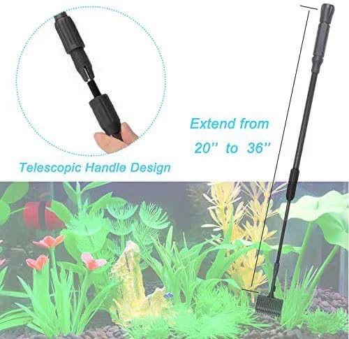 Carefree Fish 6IN1 Aquarium Cleaning Tools Long Handle Adjustable Length 20~36Inches Fish Tank Cleaner Kit Alage Scraper Scrubber Brushes Set