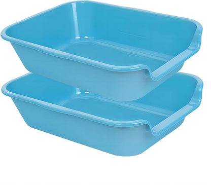 2 Pack Extra Large Dog Litter Box Pan Tray (ABS Material), Low Entry Jumbo Senior Litter Boxes for Multiple Kitten Big Cats, Pet Safe Indoor Dog Potty (Light Blue, 20" L x 15" W)