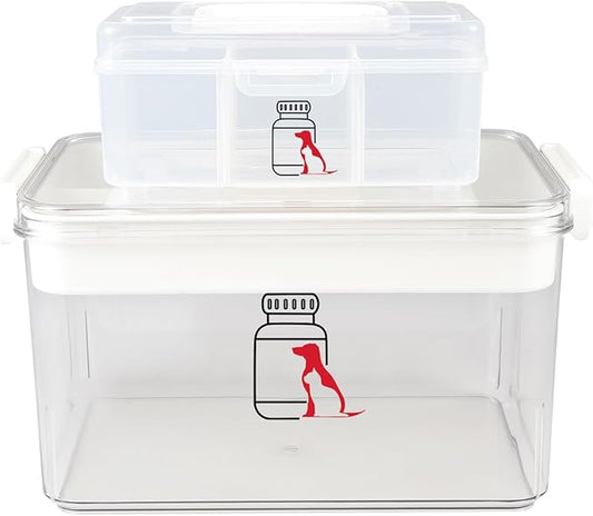 Set of 2 First Aid Kit Box,Large Pet First Aid Kit Bin Empty,Portable Medicine Box for Dog Cat,Medic Organizer with Handle,Family Dog Travel Camping Emergency Tool Set