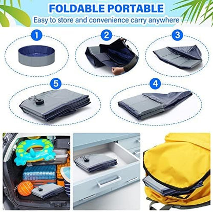 Dog Pool for Large Dogs, Kiddie Pool Hard Plastic, Dog Bathtub Portable, Foldable Pool for Dogs Slip-Resistant (Dark Gray, L-47"x12")