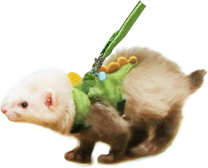 Ferret Harness and Leash Set Small Animals Vest Harness with Safe Bell Dinosaur Shaped Walking Clothes for Baby Rabbit Guinea Pig Teacup Chihuahua Mouse and Other Small pet(Green Dinosaur)
