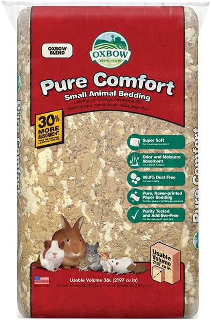 Oxbow Animal Health Pure Comfort Bedding, Rabbit, Hamster, & Guinea Pig Bedding, Bunny Supplies for Litter Box, Pet Safe, 99.9% Dust Free, Bunny Litter Box, Blend, 36 Liter Bag