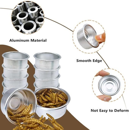 Tfwadmx 12Pcs Gecko Feeding Cups, 0.5oz Metal Reptile Food Cups, Crested Gecko Food Dish, Feeding Ledge Accessories for Small Lizards, Tarantulas