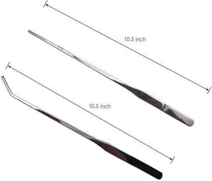 Reptile Feeding Tongs Stainless Steel Straight and Curved Tweezers Polished Long Handle Feeder Tools for Lizard Gecko Snake Spider Bird and Fish Aquariums,Silver