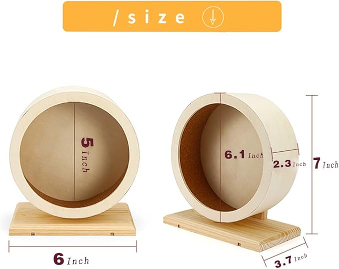 antiai Hamster Wooden Silent Wheel, Small Animal Exercise Wheel Accessories, Quiet Spinner Hamster Running Wheels Prevent Depression Toys for Hamsters, Gerbils, Mice and Other Small Pets (S)
