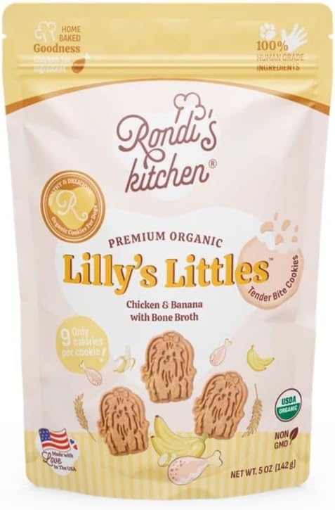 Rondi's Kitchen Lilly's Littles All-Natural & Organic Healthy Soft Dog Treats, Healthy Snacks for Small Dogs, Puppies, and Seniors, Tender Bite Cookies, Human Grade - Chicken & Banana