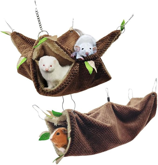 Ferret Rat Hammock Tunnel Toys Cage Accessories, Guinea Pig Hideout Tunnel, Warm Bed for Rat Ferret Guinea Pig Sleep Hide and Play (1.Hammock&Tunnel)