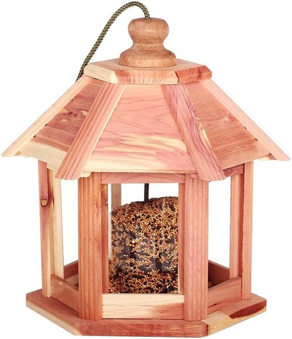 Large Gazebo Hanging Bird Feeders for Outside Clearance - Aromatic Red Cedar Birdfeeder for Outdoor- Lifetime Durability - Flythrough Bird Feeding Station - All Birds Available (6 Lbs Capacity)