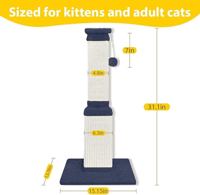 AGYM Cat Scratching Post, 32 Inch Cat Scratch Post for Cats and Kittens, Protect Your Furniture and Exercise Cats, Nature Sisal Modern Cat Scratcher for Indoor Cats, Blue