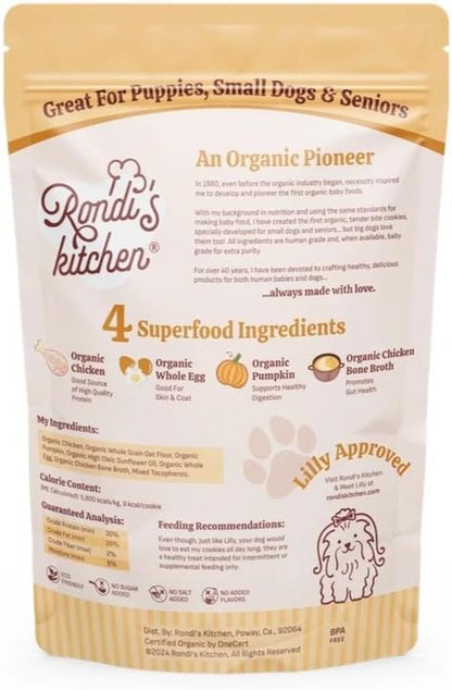 Rondi's Kitchen Lilly's Littles All-Natural & Organic Healthy Soft Dog Treats, Healthy Snacks for Small Dogs, Puppies, and Seniors, Tender Bite Cookies, Human Grade - Chicken & Pumpkin