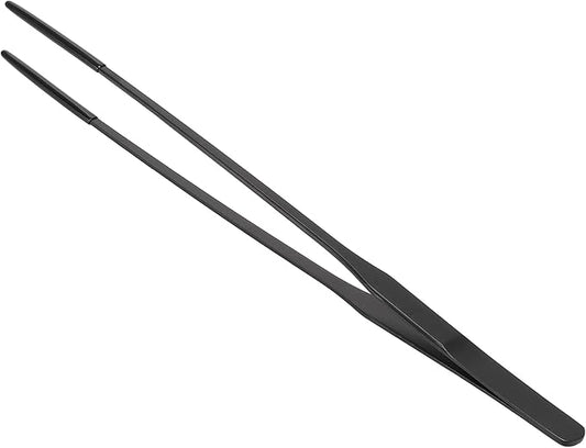 Reptile Feeding Tongs, Stainless Steel Lizard Feeding Tongs, Aquarium Straight Feeding Tweezers for Reptiles with Rubber Tip, Terrarium Feeding Tong for Gecko, 10.63" Length, Black