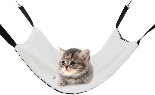 2 Pack Small Animal Hammock Soft Fleece Sleeping Bed for Mice Rat Chinchilla Guinea Pig Ferret Kitten Cat Rabbit (L: 20.83x13.76inch, Black White Dot)