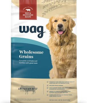 Amazon Brand - Wag Adult Premium Nutrition Dry Dog Food, Supports Stomach and Skin Health, Beef and Brown Rice, 30 lb Bag