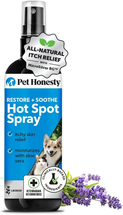 Restore + Soothe Hot Spots Spray for Dogs & Cats - Gentle on Sensitive Skin, Chlorhexidine Alternative Spray, Soothes Itching, Irritation with Aloe and Microsilver (Lavender) - 4oz