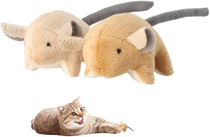 Plush Catnip Mice Toys with Crinkle Sound - 2 Pcs Interactive Cat Toys for Indoor Cats, Durable Stress Relief Eco-Friendly Small Mouse Chew Playthings（Camel+ Chestnut Color）