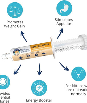 Under the Weather Pet | Ready Cal for Kitten | High Calorie Pet Nutritional Supplement for Weight Gain & Healthy Weight Maintenance | 10 Vitamins, 7 Minerals, Omega Fatty Acids & Carbohydrates | 80cc