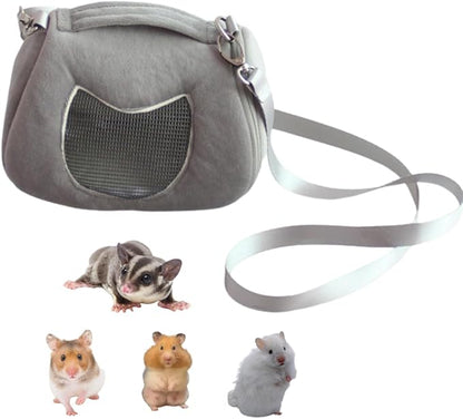 Small Pet Carrier Bag with Adjustable Shoulder Strap Hamster Travel Cage Breathable Carrier Portable Travel Carrier for Birds Sugar Glider Golden Hamsters (Grey)