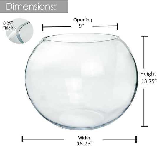 Craft And Party, Fish Bowl Vase, 14" Height x 16" Width Glass Fish Bowl Vase, Bubble Bowl vase for Terrarium, Flower vase Centerpiece