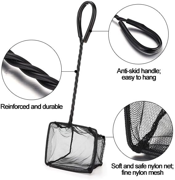 3 Pack Aquarium Net, Multi-Size Fine Quick Fish Catch Nets Extra Soft Nylon Fishing Nets with Plastic Handle for Aquarium Fish Tank Supplies- Black (4in,5in, 6in)