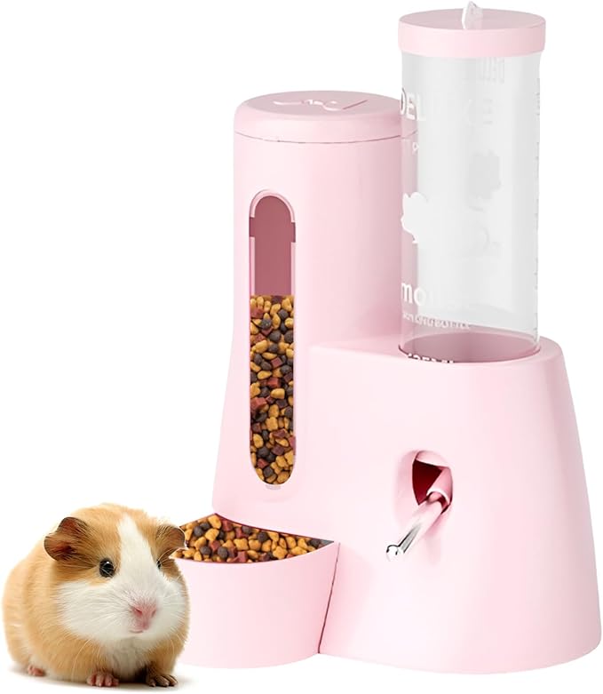 2-in-1 Hamster Water Bottle & Food Dispenser - Leak-Resistant Design for Glass/Wire Cages (120ml/4oz BPA-Free + Double Seal Nozzle) Dwarf Hamster & Mice Essentials (Pink, 6.3×5.1×4.3)