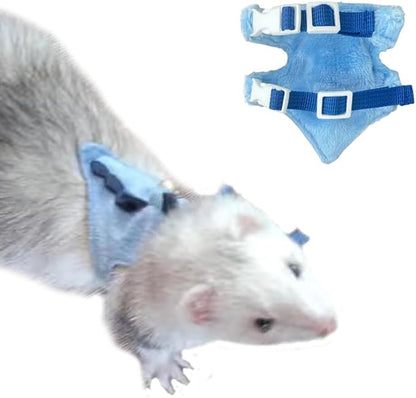 Ferret Harness and Leash Set Small Animals Vest Harness with Safe Bell Dinosaur Shaped Walking Clothes for Baby Rabbit Guinea Pig Teacup Chihuahua Mouse and Other Small pet (Blue)