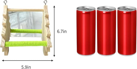 Bird Toys, Wooden Swing with Mirror and Perches for Cage, Bird Cage Accessories for Budgie, Lovebird, Green Cheek, Cockatiel, Conure, Quaker, Caique and Other Small to Medium Birds