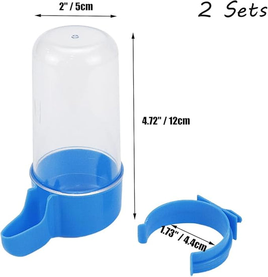 2 Pcs Bird Feeder Water Dispenser Automatic Bird Waterer & Feeder Parakeet Hanging Food Dispenser for Cage Pet Parrot Lovebirds Cockatiel, Blue, 200ML