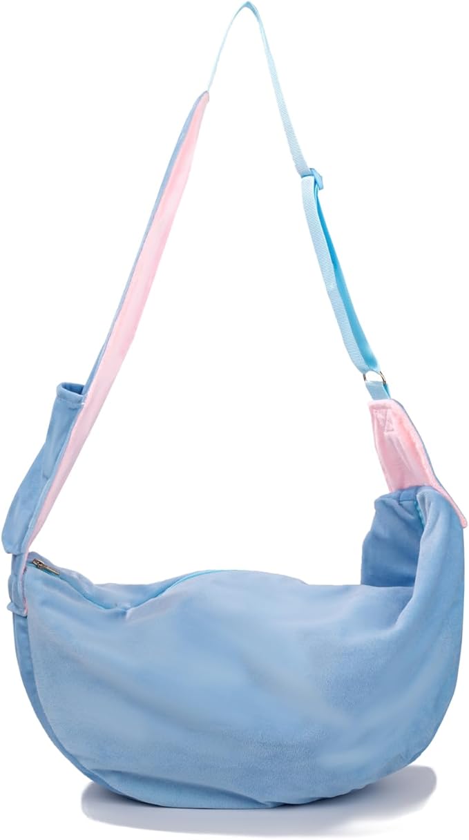 Ferret Sling Carrier, Small Pet Bag with Adjustable Strap, Cozy Bunny Carrying Travel Cuddler, Hands-Free Bonding Pouch Front for Guinea Pig Puppy Kitten, Small Animal Accessories for Outside-Blue