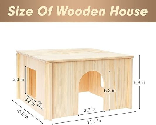 PAWCHIE Wooden Hut for Guinea Pig with Windows - Detachable and Large Size Wood House, Suitable for Guinea Gigs, Hamsters, Chinchillas and Other Small Animals Hideout