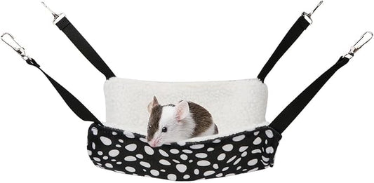2 Pack Small Animal Hammock Soft Fleece Sleeping Bed for Mice Rat Chinchilla Guinea Pig Ferret Kitten Cat Rabbit (S: 10.6x10.6inch, Black White Dot)