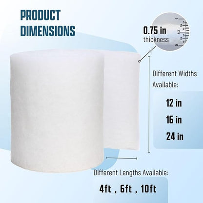 Premium Aquarium Filter Media Pad - Cut-to-Fit Roll, Fresh and Saltwater Safe, Blue & Dye-Free Options, Made in USA (Dye Free, 12"x144" (12 ft) x 0.75")