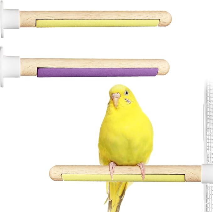 2-Pack 7.8" Bird Perches with Sandy Grip Natural Wood & Stand for Small Birds Cage Accessories for Parakeets, Cockatiels, Lovebirds; Foot Health & Nail Care