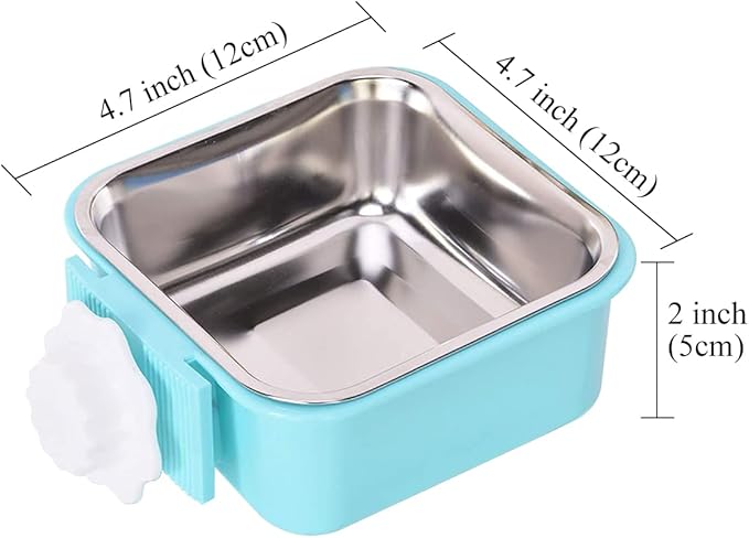 Dog Crate Bowl for Cage, Detachable Stainless Steel Pet Food Bowls, Hanging Anti-overturning Water Feeder Container Coop Cup for Cat Puppy Birds Rats Guinea Pigs Rabbit Hamster (2PCS)