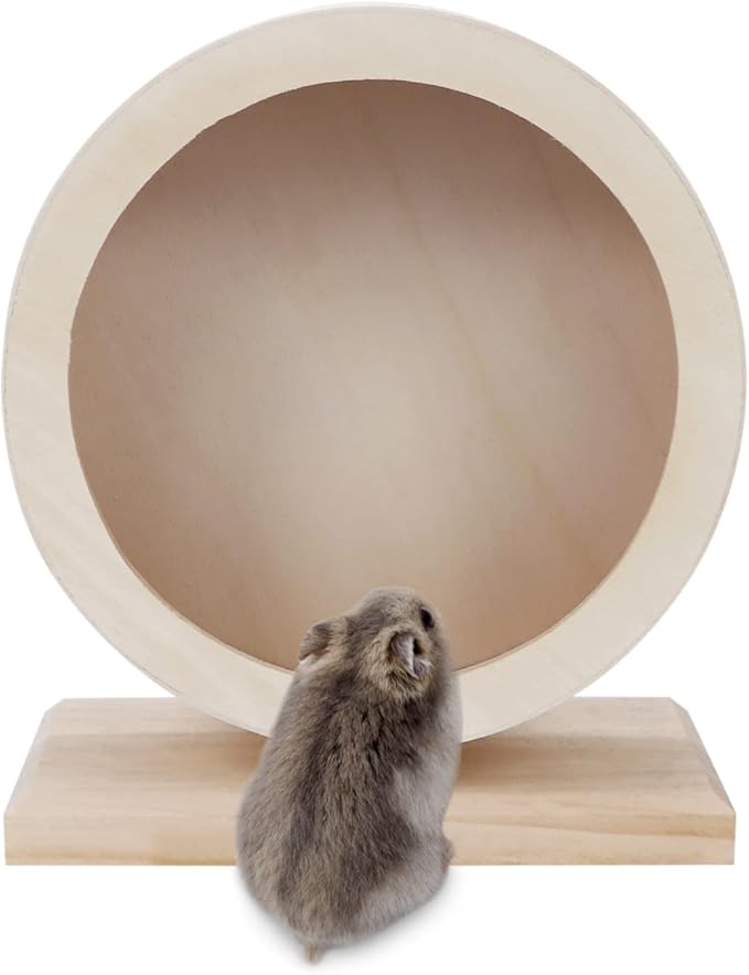 Small Pets Exercise Wheel Hamster Wooden Mute Running Spinner Wheel Play Toy for Rat Gerbil Mice Chinchillas Hedgehogs Guinea Pigs (S)
