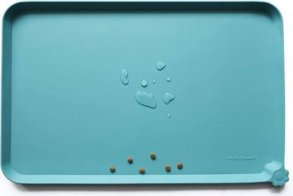 Hoki Found Large Silicone Pet Food Mats - Non Slip Bowl Placemats - Waterproof Dog Cat Food Mats For Floors - Glacier