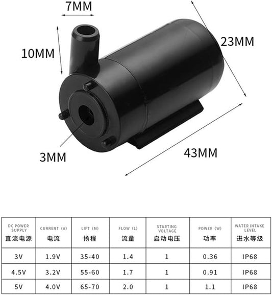 2Pcs DC 3-5V Micro Submersible Mini Water Pump for Aquariums Fish Tank Pond Fountain Hydroponics Garden (2Pcs Black)