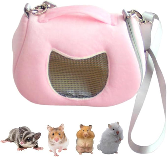Small Pet Carrier Bag with Adjustable Shoulder Strap Hamster Travel Cage Breathable Carrier Portable Travel Carrier for Birds Sugar Glider Golden Hamsters (Pink B)
