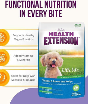 Health Extension Little Bites Dry Dog Food for Small Breeds, Chicken & Brown Rice Recipe, with Probiotics & Superfoods for Digestion & Coat Health, 1 lb Bag (Pack of 4)