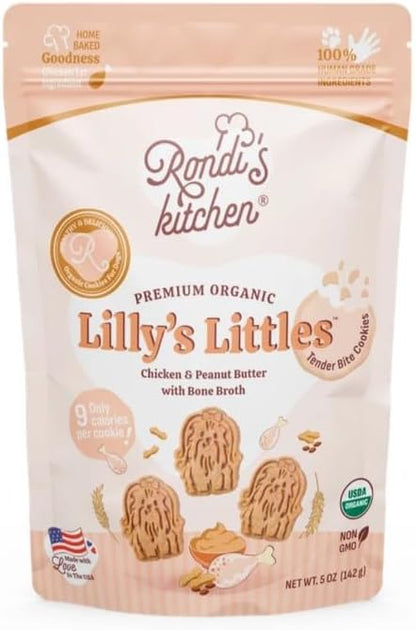 Rondi's Kitchen Lilly's Littles All-Natural & Organic Healthy Soft Dog Treats, Healthy Snacks for Small Dogs, Puppies, and Seniors, Tender Bite Cookies, Human Grade - Chicken & Peanut Butter