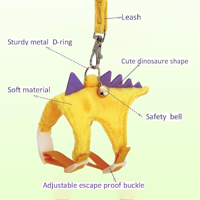 Ferret Harness and Leash Set Small Animals Vest Harness with Safe Bell Dinosaur Shaped Walking Clothes for Baby Rabbit Guinea Pig Teacup Chihuahua Mouse and Other Small pet.(Yellow Dinosaur)