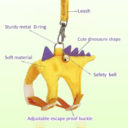Ferret Harness and Leash Set Small Animals Vest Harness with Safe Bell Dinosaur Shaped Walking Clothes for Baby Rabbit Guinea Pig Teacup Chihuahua Mouse and Other Small pet.(Yellow Dinosaur)