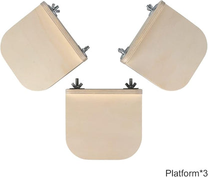 Chinchilla Wooden Platform Set, Chinchilla Cage Platform with Feeding Bowl, Small Animals Cage Accessories for Squirrel Gerbil Suger Glider Hamsters (3Pcs of Small Platform)