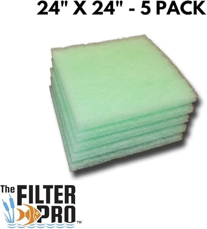 Lime Green Fine Filter Media, 1" Thick, 24" x 24" Pads, 5 Pack, Perfect for Aquariums, Ponds or Water Gardens, Made in USA