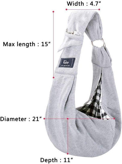 CUBY Dog and Cat Sling Carrier - Hands Free Reversible Pet Papoose Bag - Soft Pouch and Tote Design - Suitable for Puppy, Small Dogs Cats Outdoor (Grey, Adjust Strap 1.0)