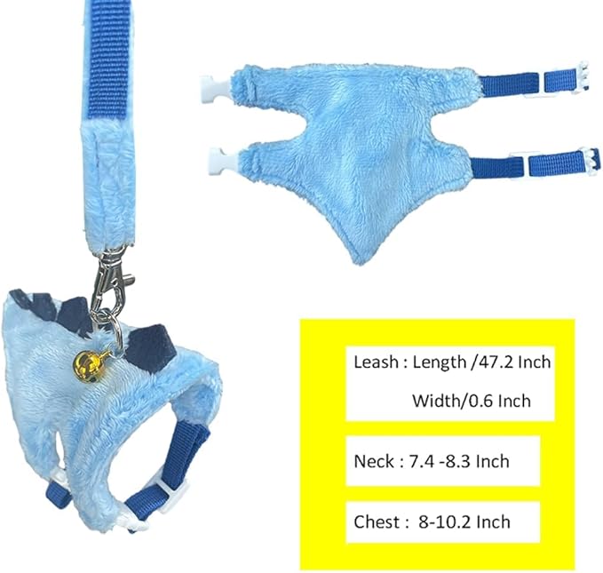 Ferret Harness and Leash Set Small Animals Vest Harness with Safe Bell Dinosaur Shaped Walking Clothes for Baby Rabbit Guinea Pig Teacup Chihuahua Mouse and Other Small pet (Blue)