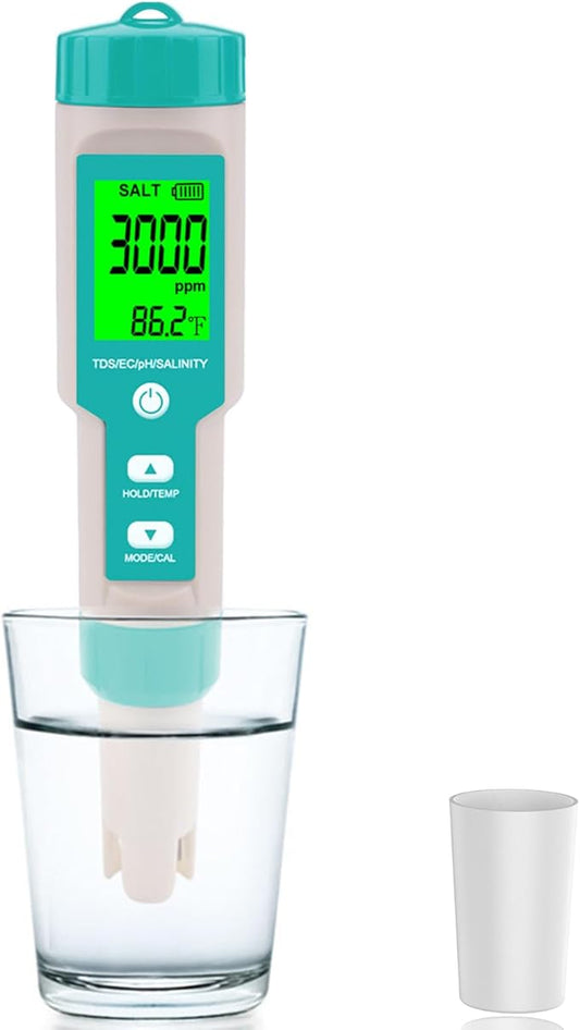 Aquarium Salt Tester -Pool Salt Tester, Versatile 5 in1 Salinity, PH, TDS, EC, and Temperature Meter, Digital Salinity Tester for Saltwater Aquarium, Accurate Salinity Meter,Green