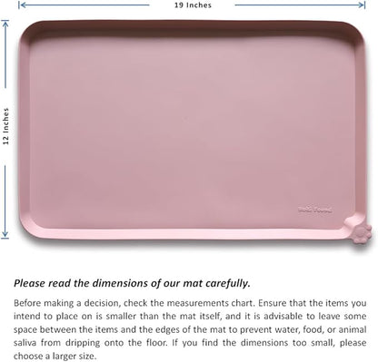 Hoki Found Silicone Pet Food Tray - High-Lips Dog Cat Bowl Mats - Waterproof Dog Cat Food Mats - Neutral Pink