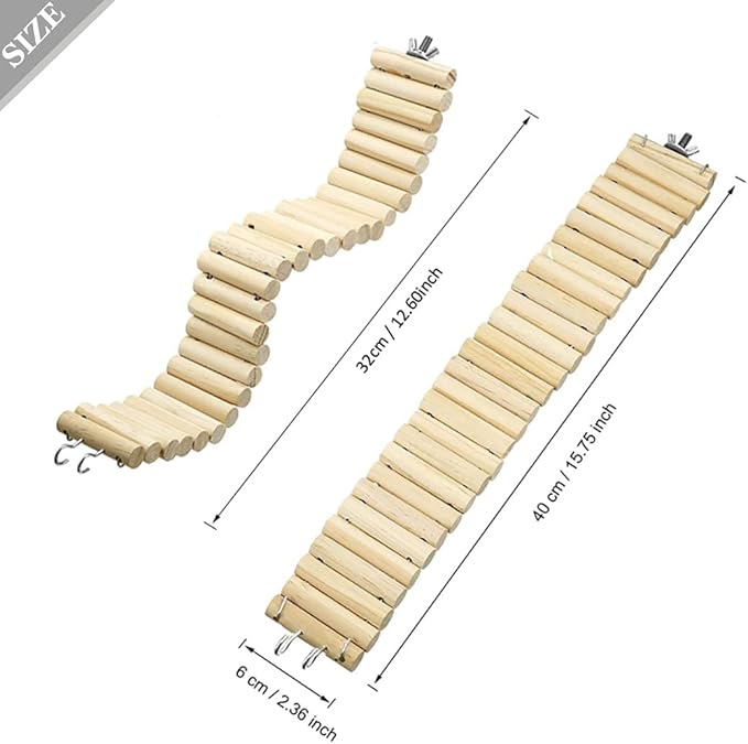 Hamiledyi Hamster Wooden Bridge - Bendy Climbing Ladder, Long Suspension Bridge, Chew Toys for Rat, Mice, Gerbil, Chipmunk, Sugar Glider