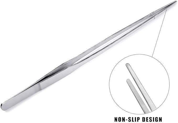 2Pcs Stainless Steel Reptile Feeding Long Tongs Tweezers for Reptile, Lizards, Gecko, Spider, Tarantula, Hedgehog, Snake, Aquarium